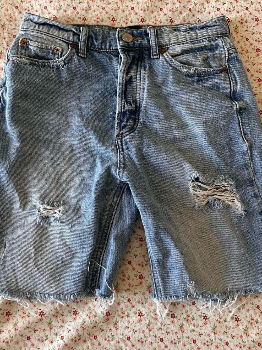 BDG Light Blue Distressed Denim Shorts